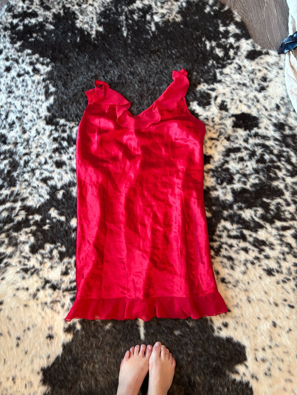 Vintage Sears slip Bright Red Satin Ruffle Dress for Girls